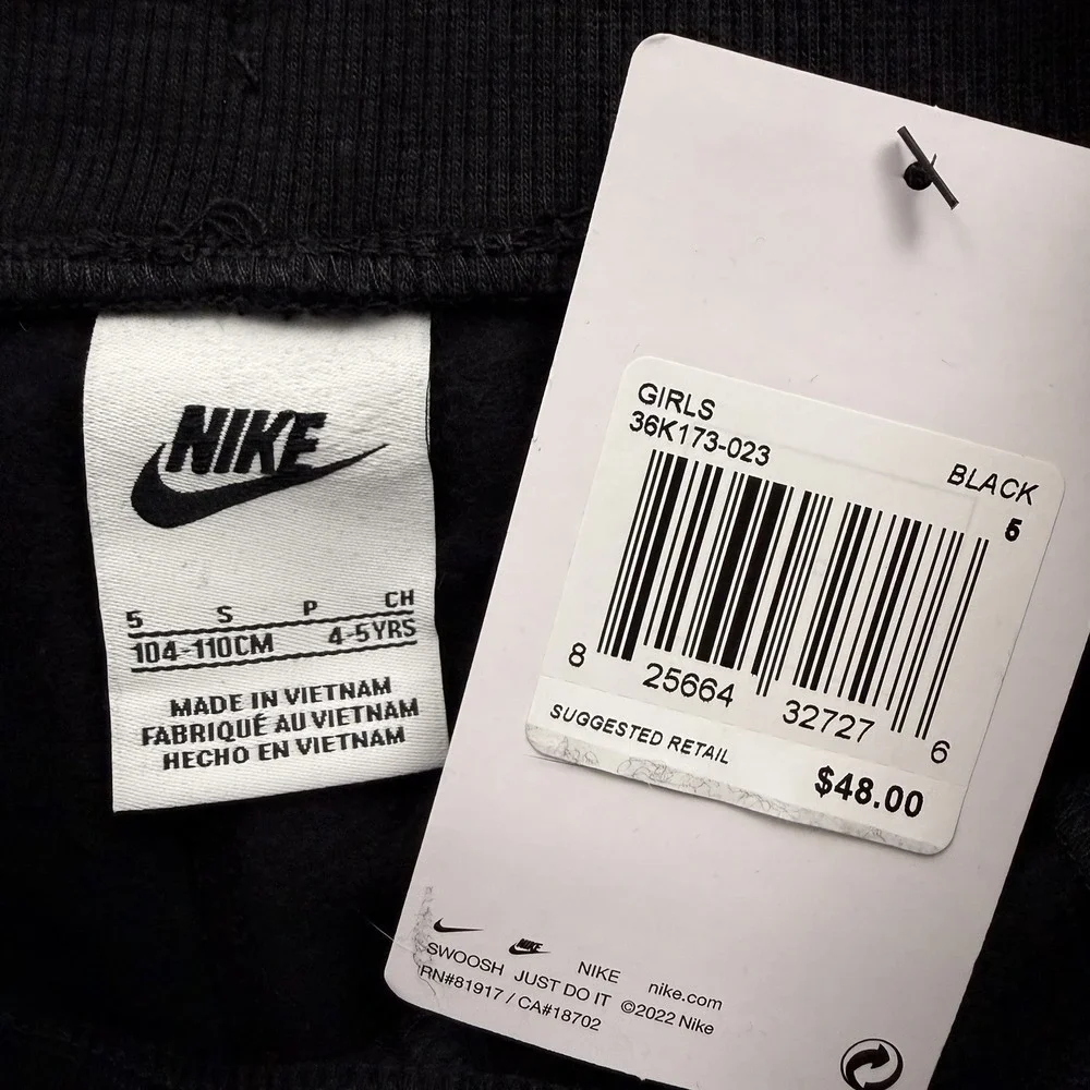 Nike Jogger Sweatpants Youth Girls Size 5X (5-6 Yrs) Black‎ 36K173-023 NWT $48